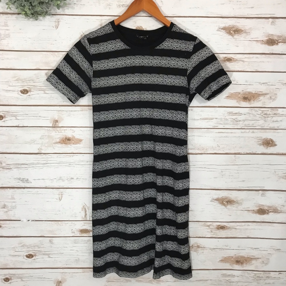 THEORY BLACK FAUX LACE T SHIRT DRESS SIZE S